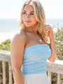 Taking Your Time Blue Textured Strapless Knit Top