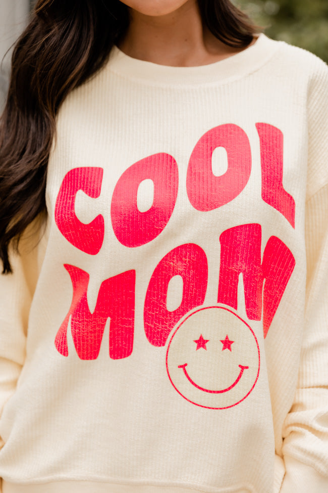 Cool Mom Smiley Pale Yellow Corded Sweatshirt