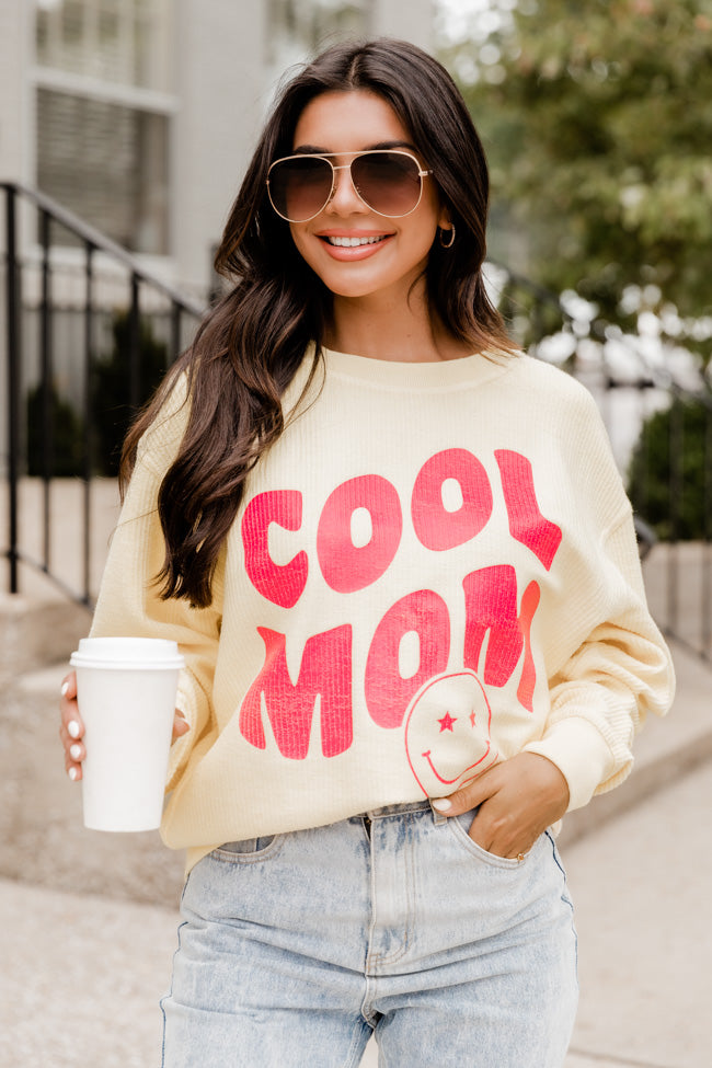 Cool Mom Smiley Pale Yellow Corded Sweatshirt