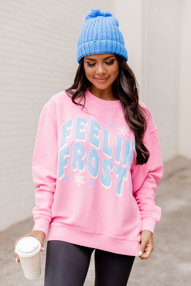 Feelin Frosty Pink Corded Graphic Sweatshirt