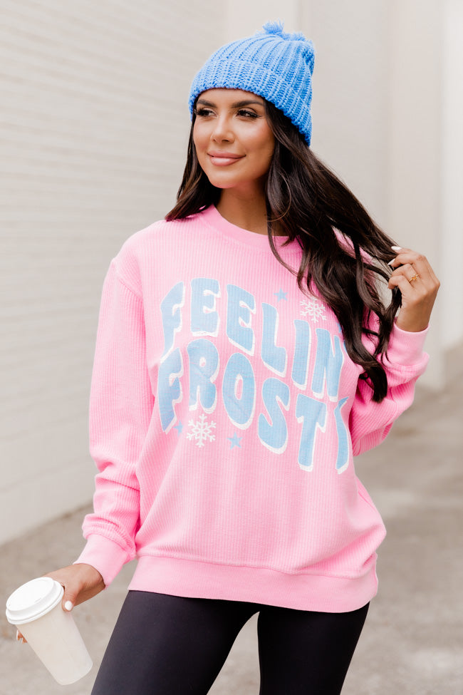 Feelin Frosty Pink Corded Graphic Sweatshirt