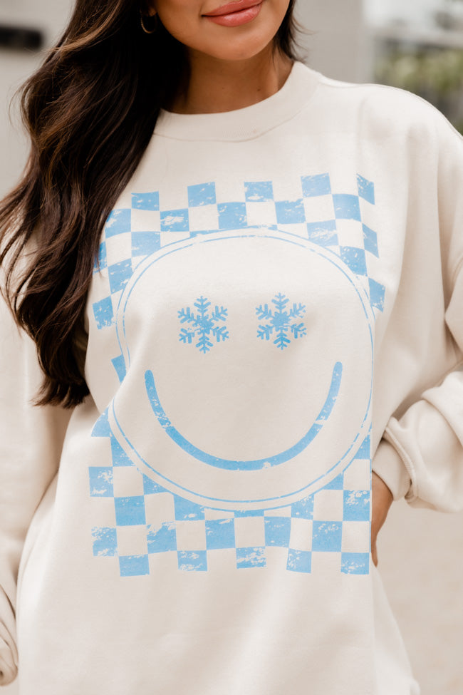 Snowflake Smiley Light Tan Graphic Sweatshirt FINAL SALE