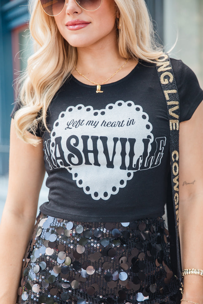 Left My Heart In Nashville Black Ribbed Baby Graphic Tee