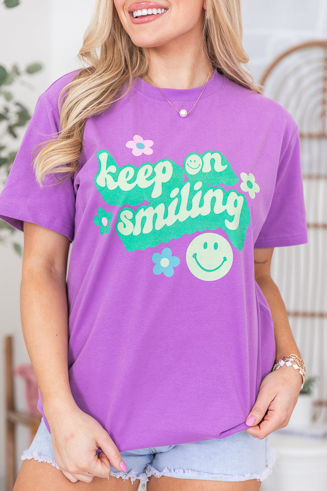 Keep On Smiling Purple Oversized Graphic Tee