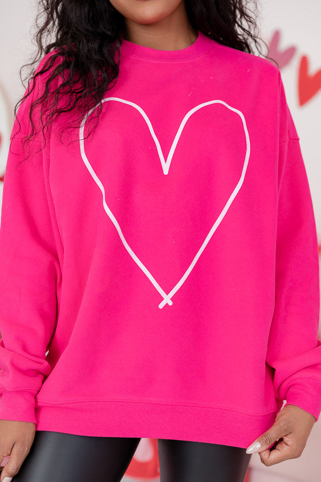 Heart Outline Hot Pink Oversized Graphic Sweatshirt S