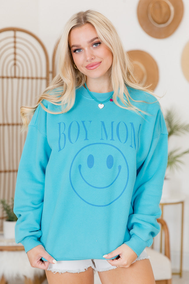 Boy Mom Aqua Blue Oversized Graphic Sweatshirt