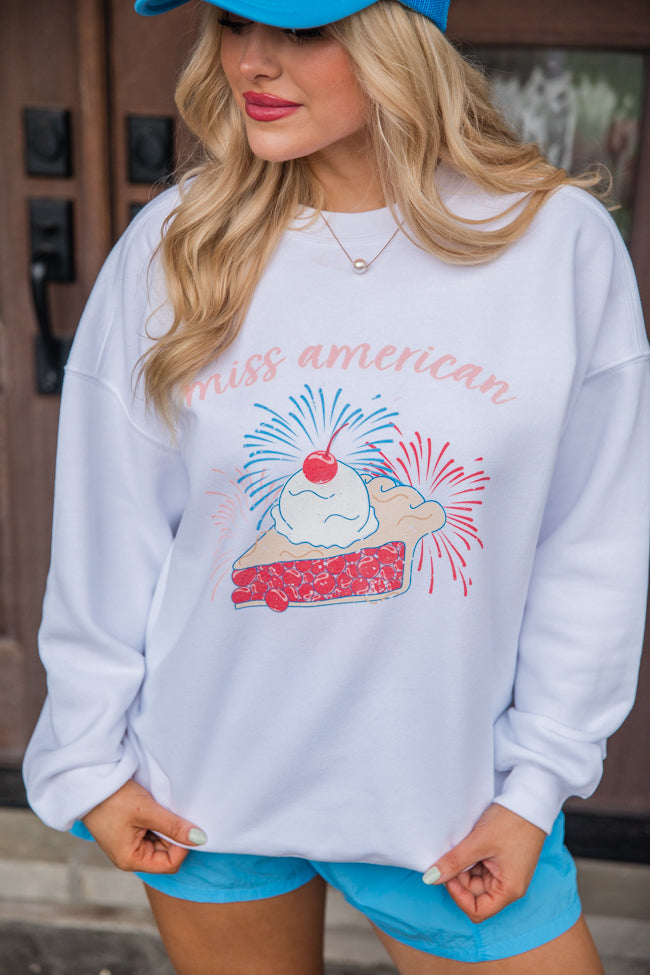 Miss American Pie White Oversized Graphic Sweatshirt