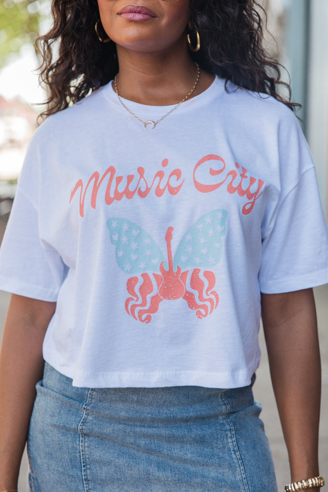 Music City Butterfly White Boxy Tee