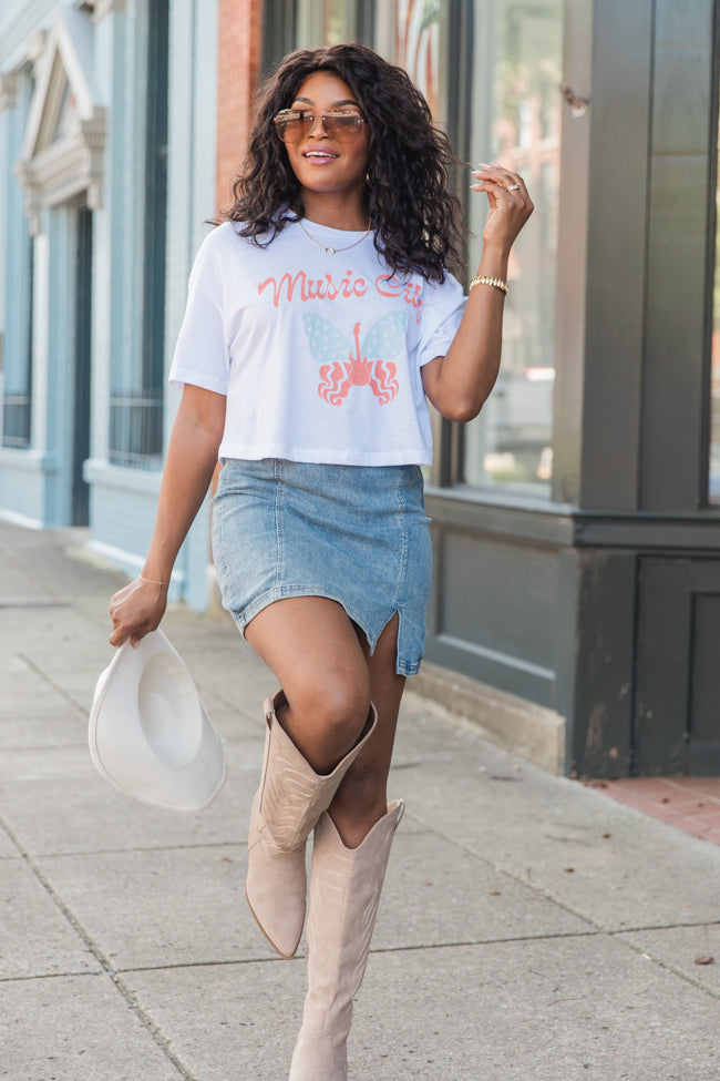 Music City Butterfly White Boxy Tee