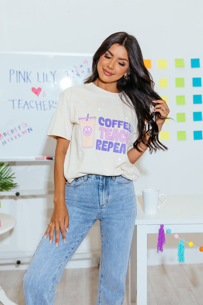 Coffee Teach Repeat Cream Oversized Graphic Tee DOORBUSTER