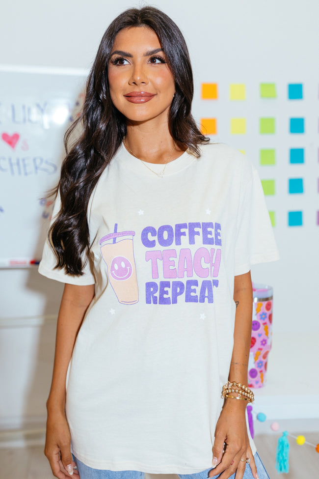 Coffee Teach Repeat Cream Oversized Graphic Tee DOORBUSTER