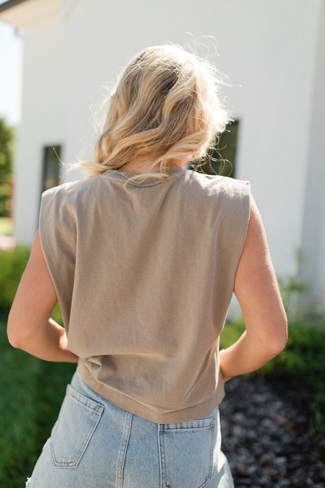 Small Town Girl Faded Brown Muscle Graphic Tank