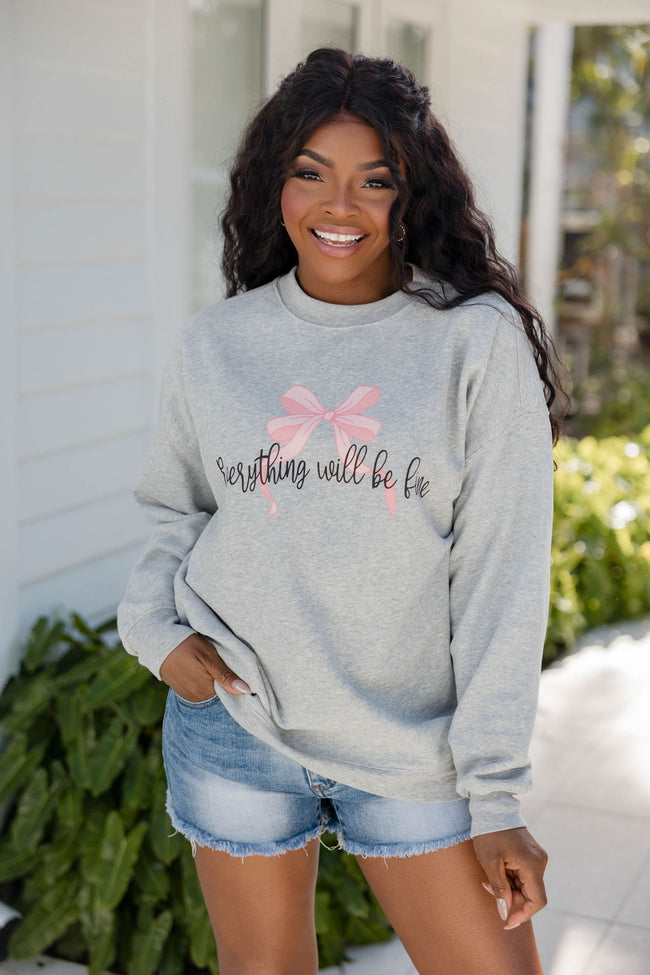 Everything Will Be Fine Light Grey Oversized Graphic Sweatshirt – Pink Lily