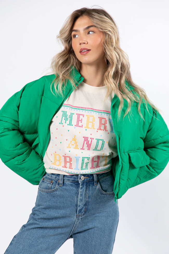 Merry And Bright Cream Oversized Graphic Tee