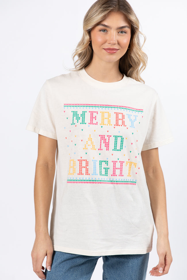 Merry And Bright Cream Oversized Graphic Tee