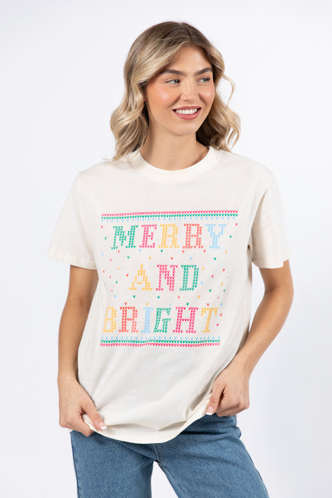 Merry And Bright Cream Oversized Graphic Tee