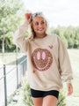 Leopard Smiley Face Light Tan Oversized Graphic Sweatshirt DOORBUSTER