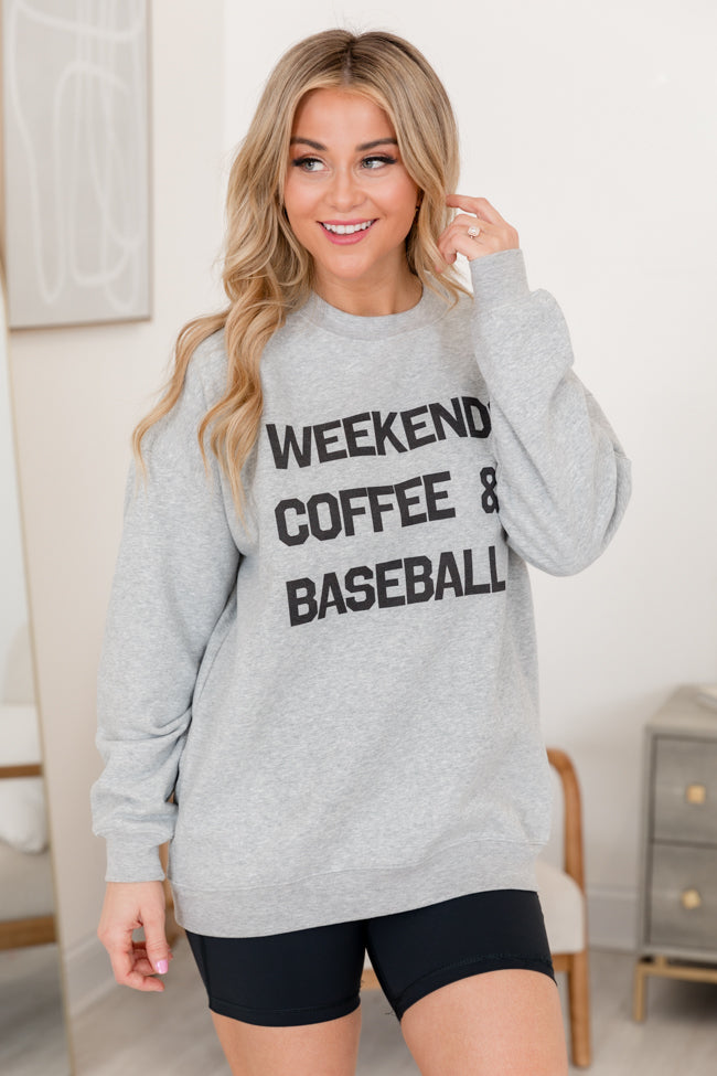 Weekends Coffee and Baseball Light Grey Oversized Graphic Sweatshirt