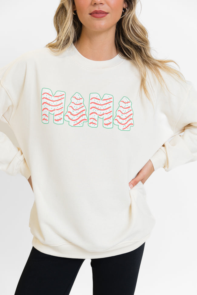 Mama Christmas Cakes Cream Oversized Graphic Sweatshirt