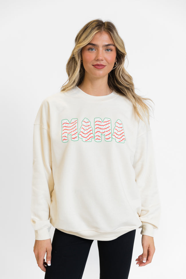 Mama Christmas Cakes Cream Oversized Graphic Sweatshirt