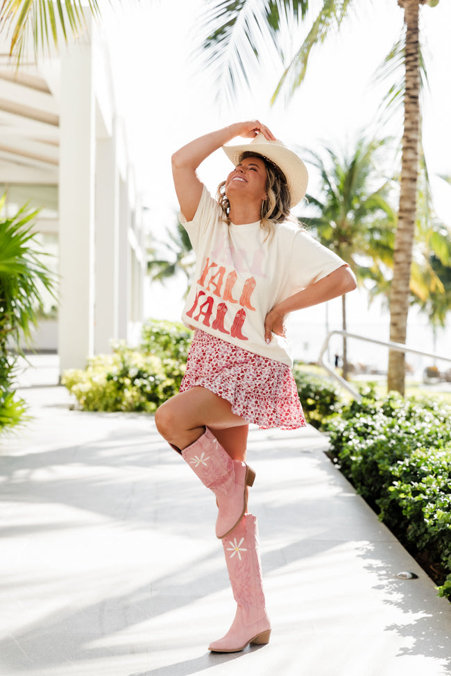 Sunkissed By Sunset Ivory Pink And Red Floral Mini Skort Krista Horton X Pink Lily