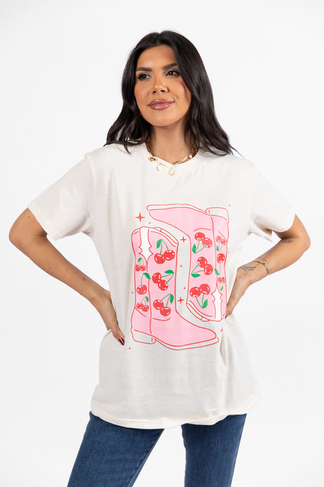 Cherry Boots Cream Oversized Graphic Tee- Coming Soon DOORBUSTER