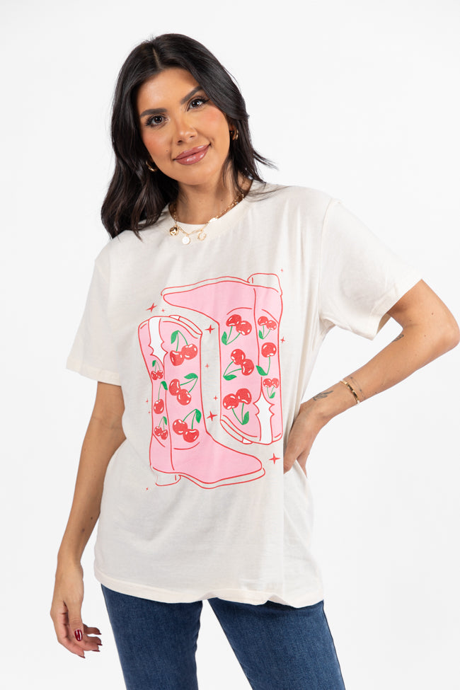 Cherry Boots Cream Oversized Graphic Tee- Coming Soon DOORBUSTER