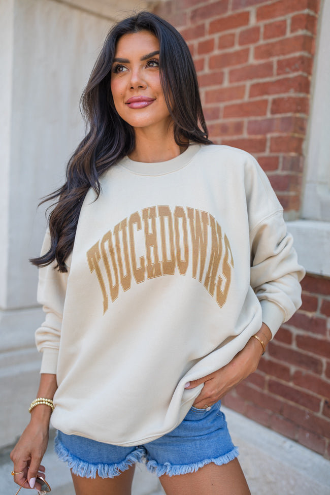 Touchdown Light Tan Oversized Graphic Sweatshirt