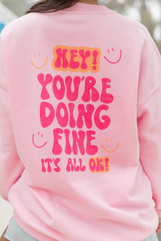 Hey You Light Pink Oversized Graphic Sweatshirt