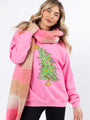 Christmas Tree Pink Oversized Graphic Sweatshirt