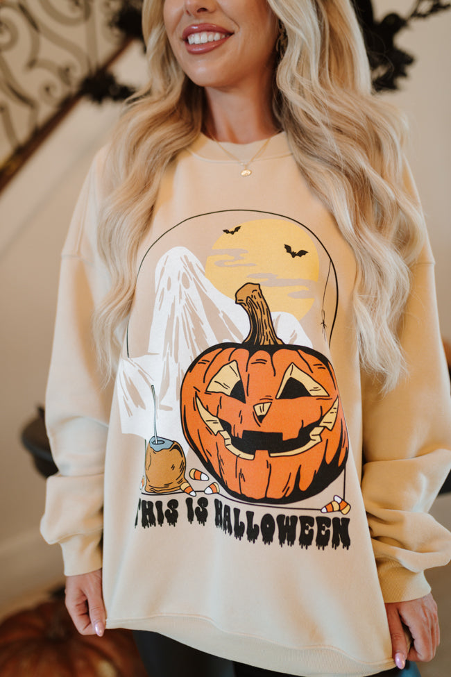 This Is Halloween Light Tan Oversized Graphic Sweatshirt Macy Blackwell X Pink Lily