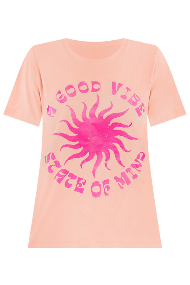 A Good Vibe Coral Oversized Graphic Tee