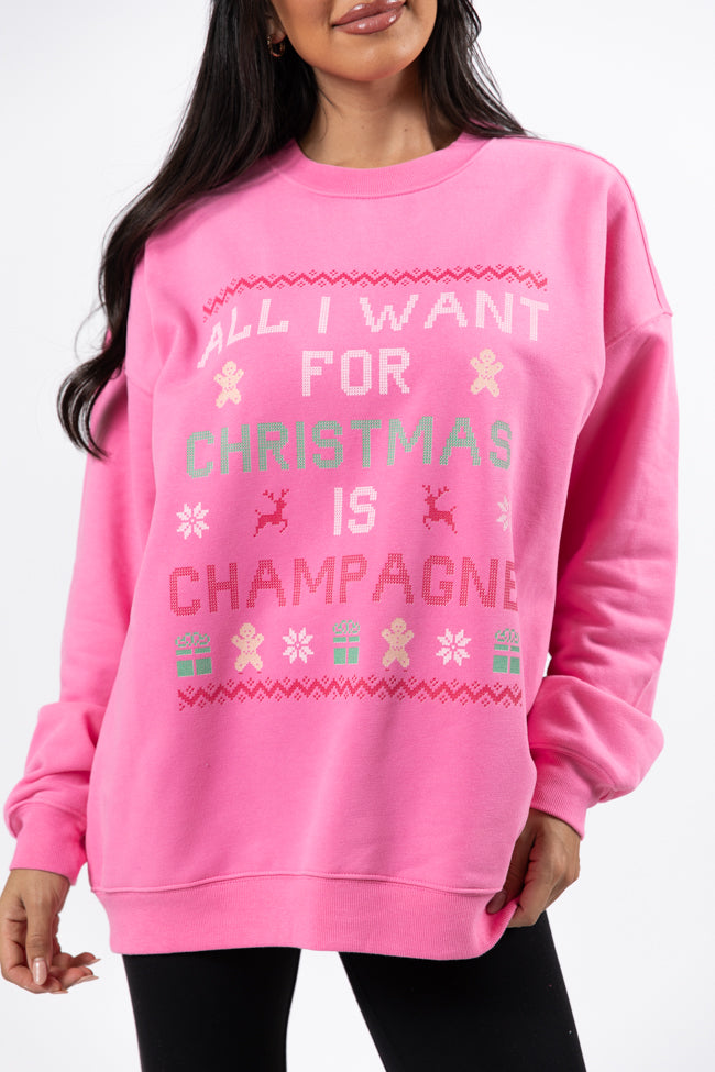 All I Want For Christmas Is Champagne Pink Oversized Graphic Sweatshirt