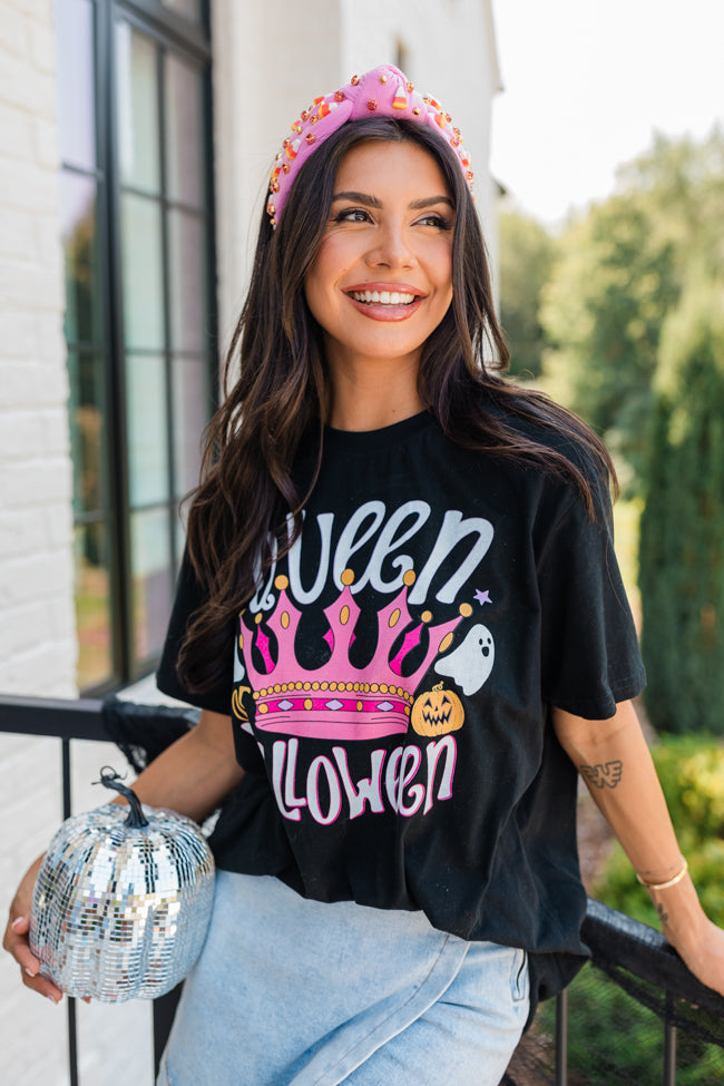 Queen Of Halloween Black Oversized Graphic Tee