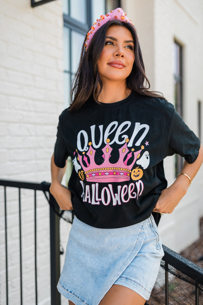 Queen Of Halloween Black Oversized Graphic Tee