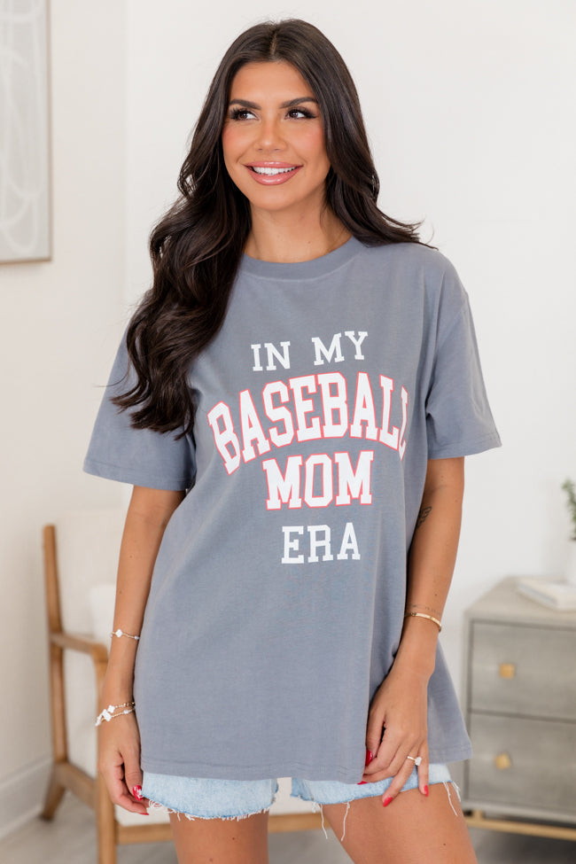 Baseball Mom Era Grey Oversized Graphic Tee
