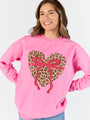 Leopard Heart Red Bow Pink Oversized Graphic Sweatshirt