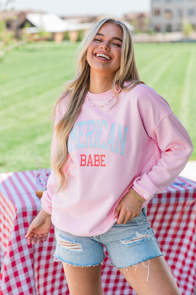 American Babe Light Pink Oversized Graphic Sweatshirt