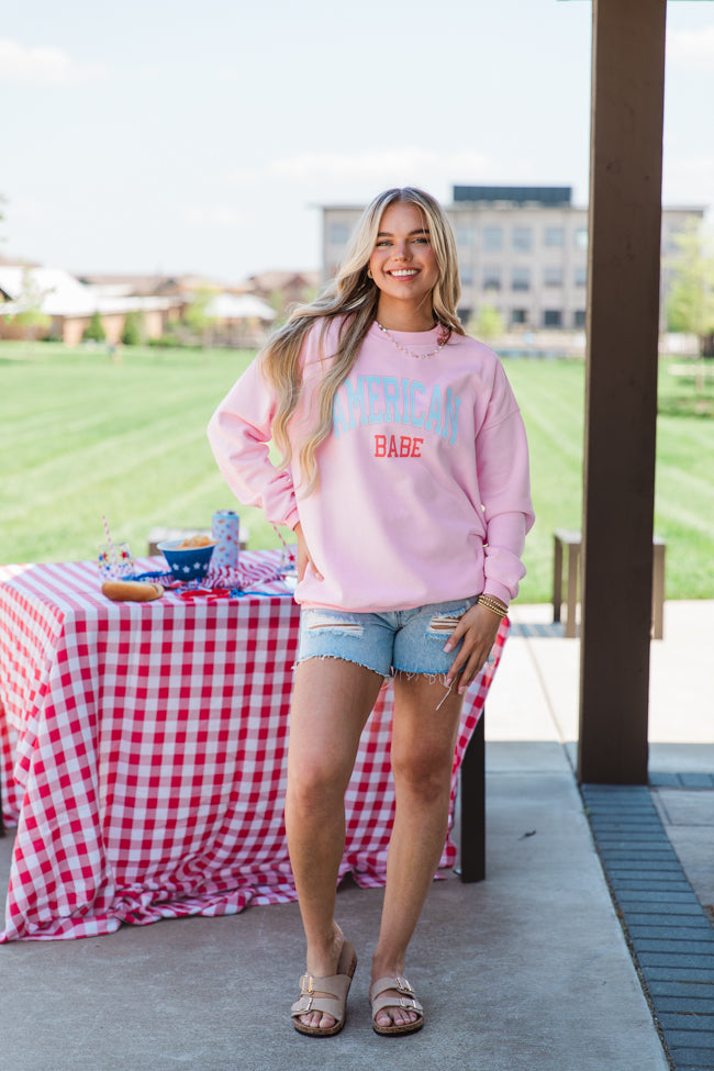 American Babe Light Pink Oversized Graphic Sweatshirt