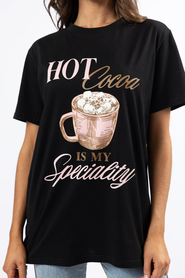 Hot Cocoa Is My Speciality Black Oversized Graphic Tee DOORBUSTER