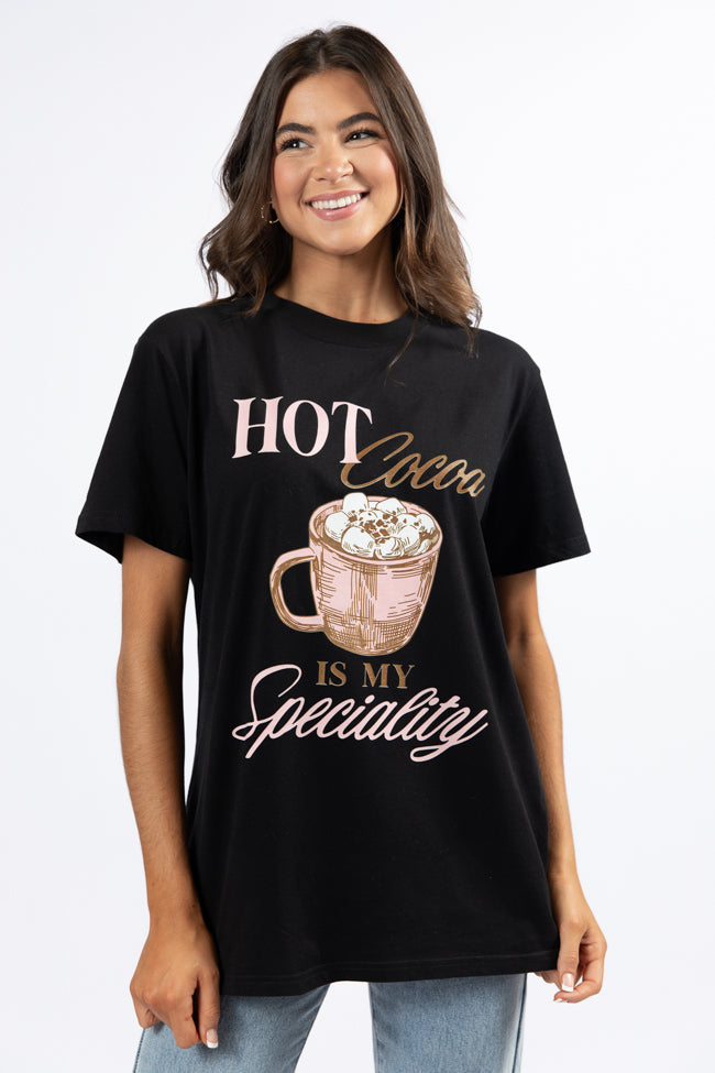 Hot Cocoa Is My Speciality Black Oversized Graphic Tee DOORBUSTER