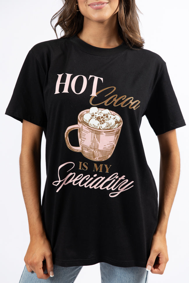 Hot Cocoa Is My Speciality Black Oversized Graphic Tee DOORBUSTER