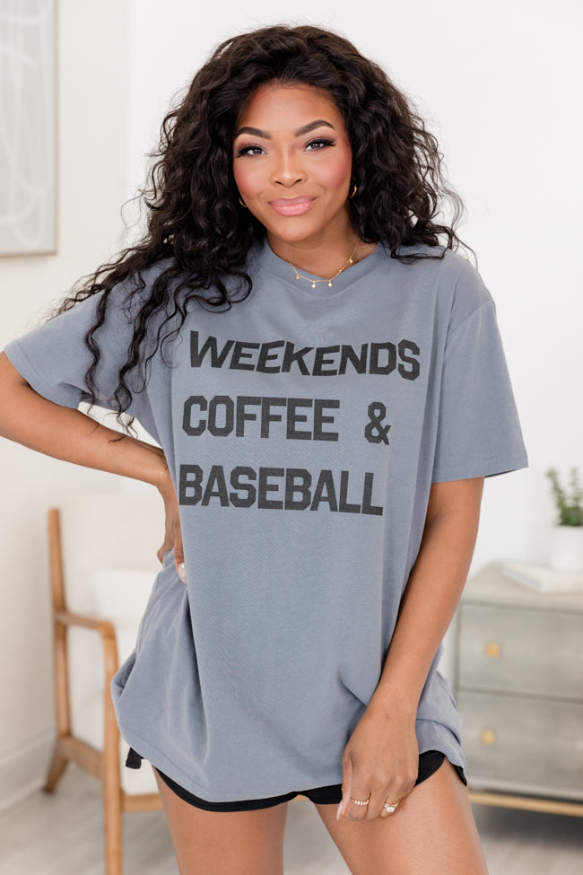 Weekends Coffee and Baseball Grey Oversized Graphic Tee