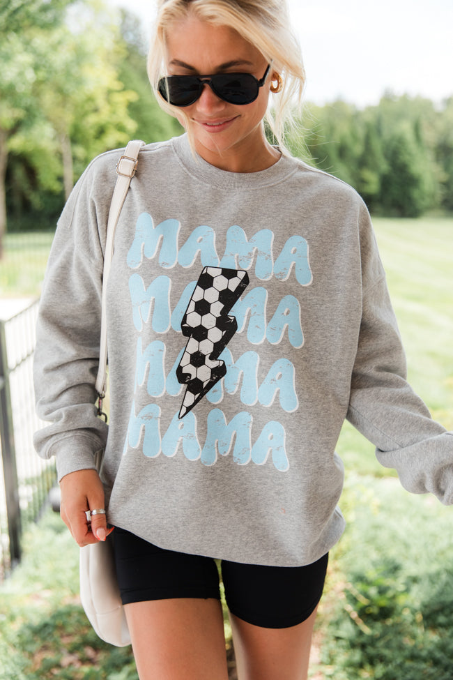 Mama Repeat Soccer Light Grey Oversized Graphic Sweatshirt