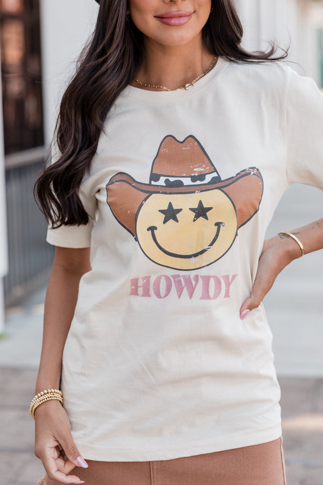 Howdy Smiley Face Soft Cream Graphic Tee