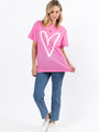 Heart Sketch Hot Pink Oversized Graphic Tee