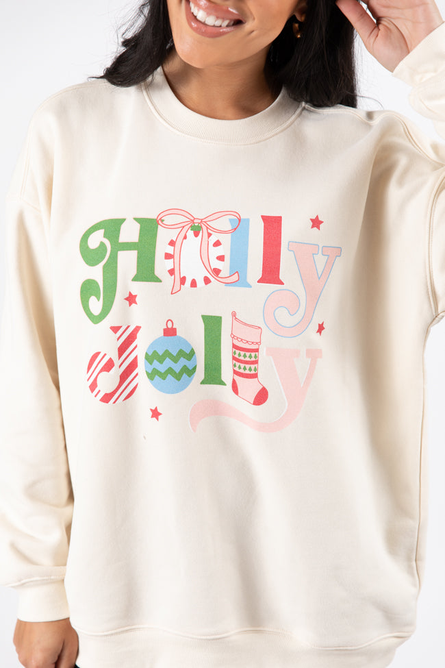 Holly Jolly Cream Oversized Graphic Sweatshirt