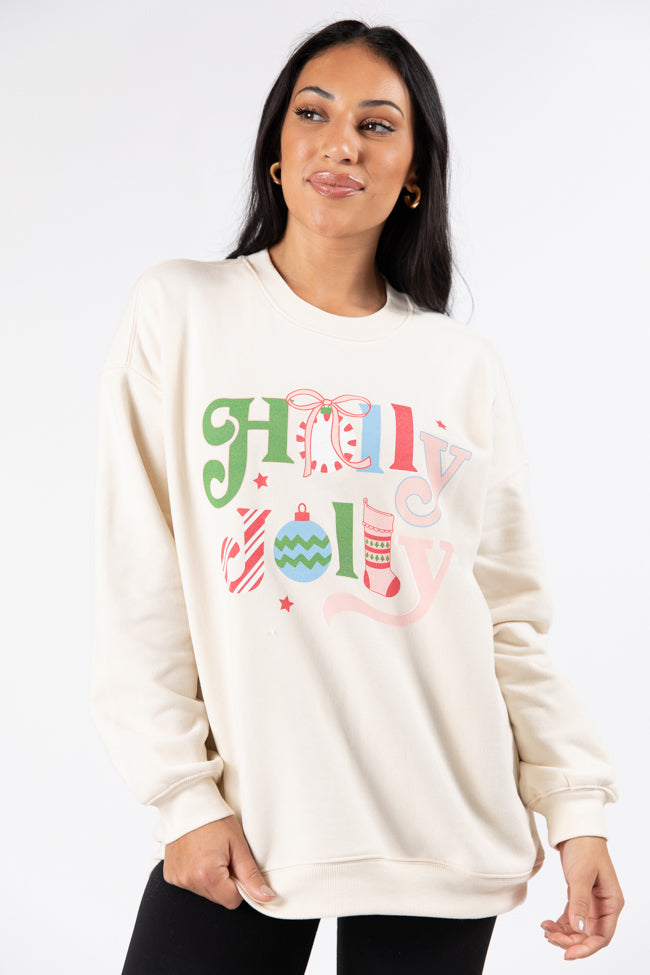 Holly Jolly Cream Oversized Graphic Sweatshirt