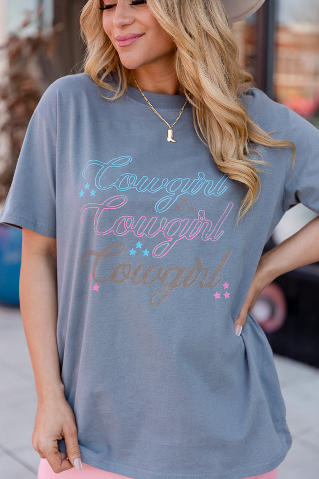 Cowgirl Repeat Grey Oversized Graphic Tee