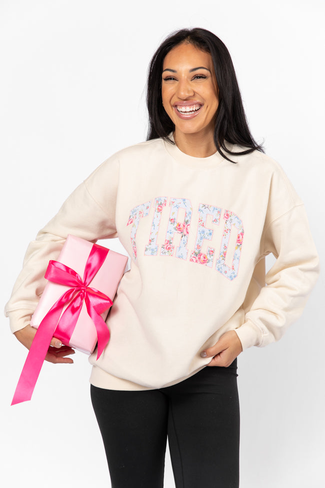 Tired Cream Oversized Graphic Sweatshirt DOORBUSTER